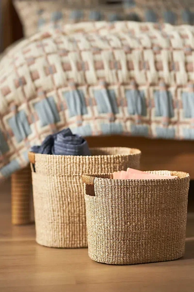Anthropologie Oval Abaca Baskets, Set Of 2 In Neutral