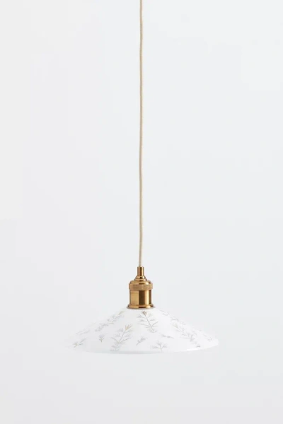 Anthropologie Painted Etched Leaf Glass Pendant