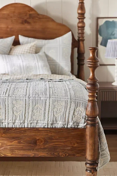 Anthropologie Parker Cotton Floral Woven Coverlet In White