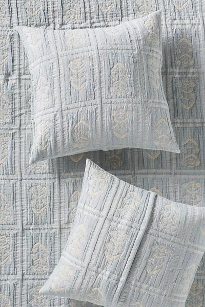 Anthropologie Parker Cotton Floral Woven Euro Sham In Blue