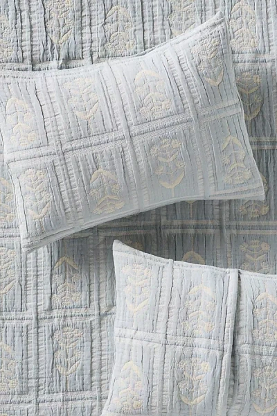 Anthropologie Parker Cotton Floral Woven Shams, Set Of 2 In Blue