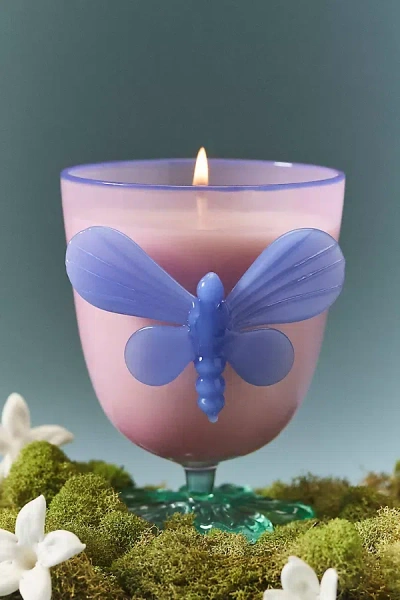 Anthropologie Pauline Floral Clementine & Jasmine Glass Butterfly Candle In Blue