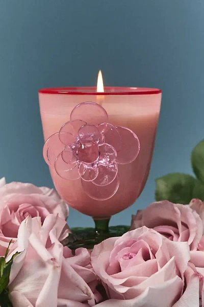 Anthropologie Pauline Floral Rose & Oud Glass Rose Candle In Pink