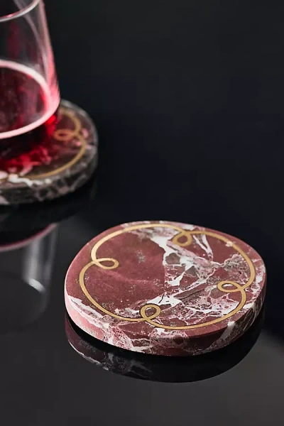 Anthropologie Pauline Marble Coaster In Burgundy