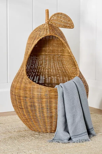 Anthropologie Pear Woven Wicker Basket In Brown