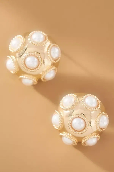 Anthropologie Pearl Bezel Cluster Post Earrings In Gold