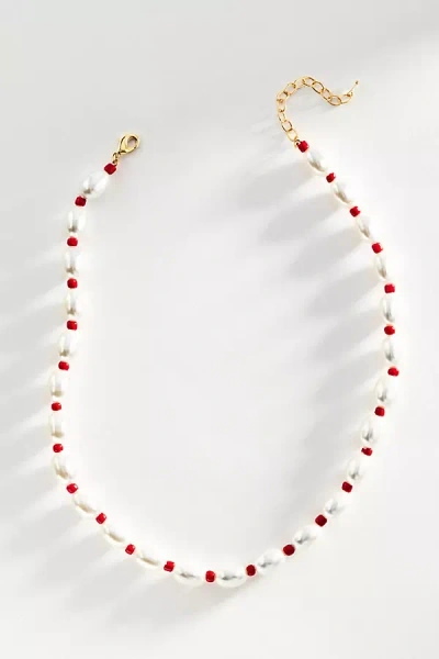 Anthropologie Pearl Color Cord Necklace In White