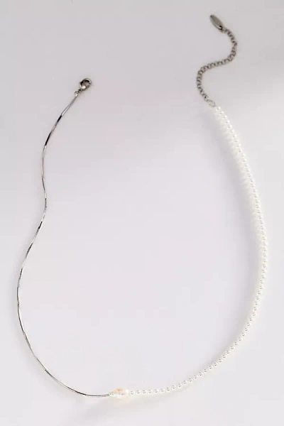 Anthropologie Pearl Duet Necklace In Silver