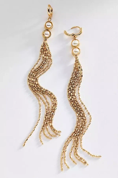 Anthropologie Pearl Fringe Earrings In Gold