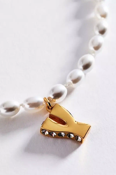 Anthropologie Pearl Initial Necklace In Blue