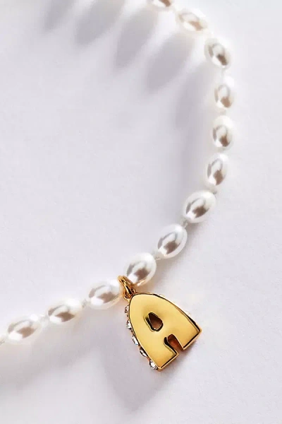 Anthropologie Pearl Initial Necklace In Brown