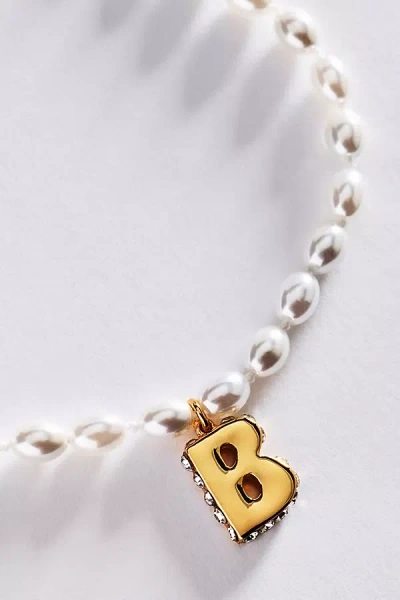 Anthropologie Pearl Initial Necklace In Brown