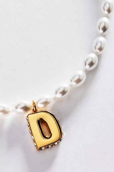 Anthropologie Pearl Initial Necklace In Brown