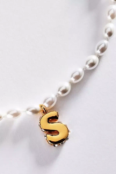Anthropologie Pearl Initial Necklace In Brown