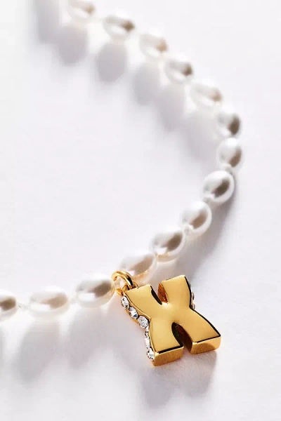 Anthropologie Pearl Initial Necklace In Brown