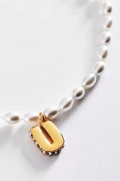 Anthropologie Pearl Initial Necklace In Brown