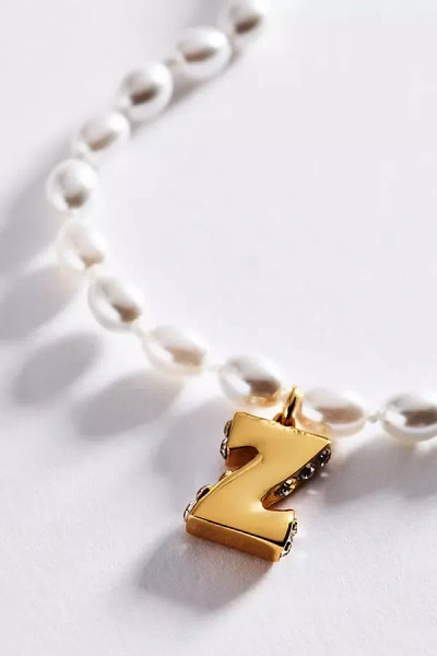 Anthropologie Pearl Initial Necklace In Brown