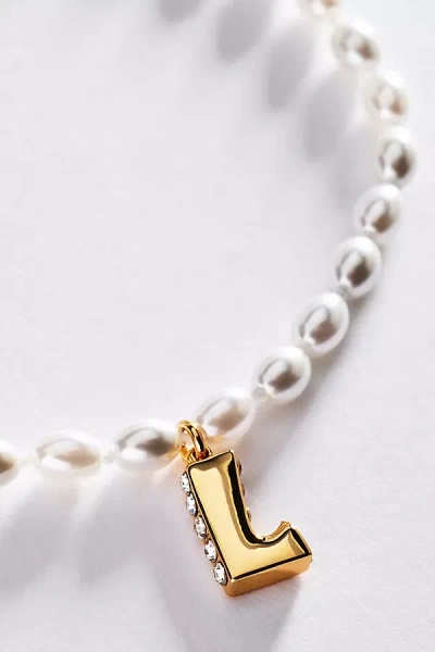 Anthropologie Pearl Initial Necklace In Gold
