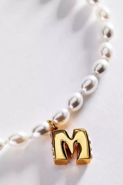 Anthropologie Pearl Initial Necklace In Gold