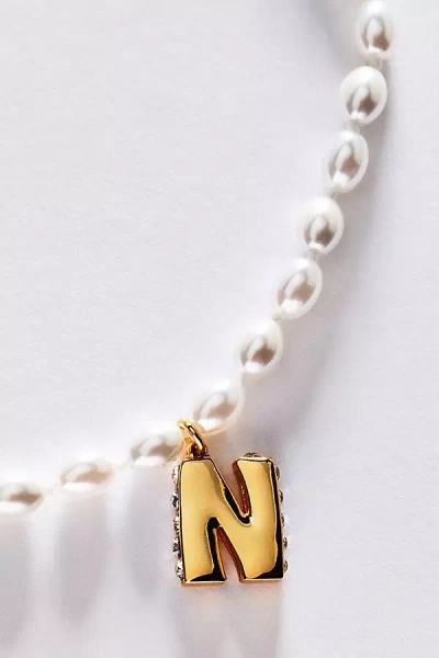 Anthropologie Pearl Initial Necklace In Gold