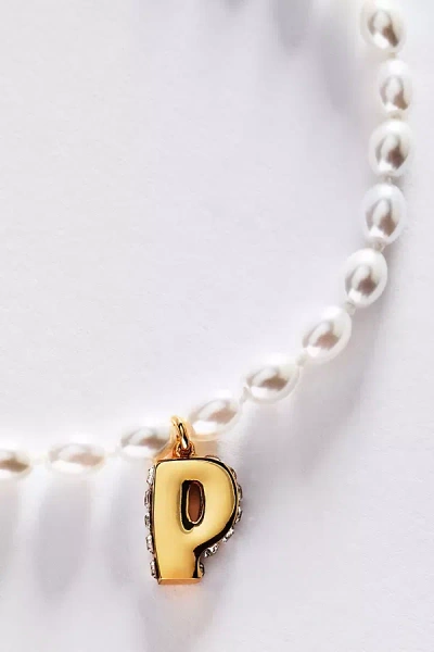 Anthropologie Pearl Initial Necklace In Gold