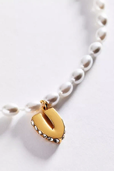 Anthropologie Pearl Initial Necklace In Gold