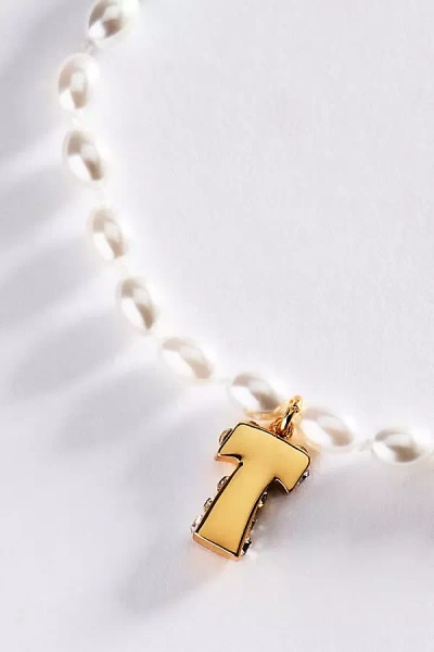 Anthropologie Pearl Initial Necklace In Gold