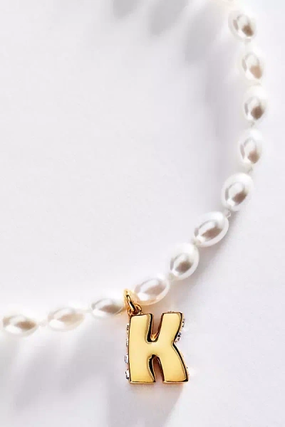 Anthropologie Pearl Initial Necklace In White