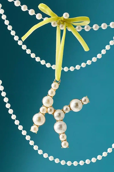 Anthropologie Pearl Monogram Ornament In Green