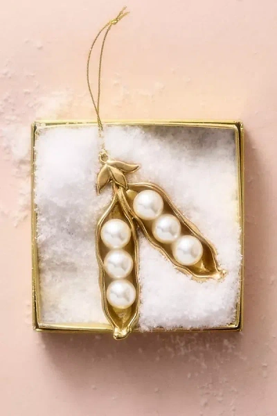 Anthropologie Pearl Pea Pod Ornament In Gold
