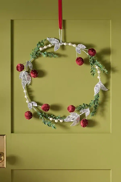 Anthropologie Pearled Cherry Wreath In Multi