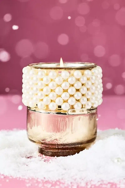 Anthropologie Pearled Cuff Woody Crisp Cedar Glass Candle In Gold