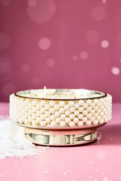 Anthropologie Pearled Cuff Woody Crisp Cedar Glass Pedestal Candle In Gold