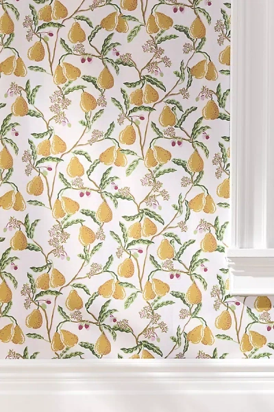 Anthropologie Pears Vine And Fruit Print Wallpaper In Multi