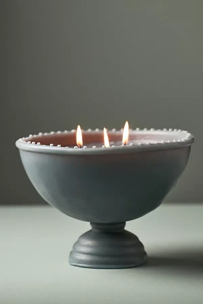 Anthropologie Pedestal Bowl Unscented Shaped Wax Candle In Blue