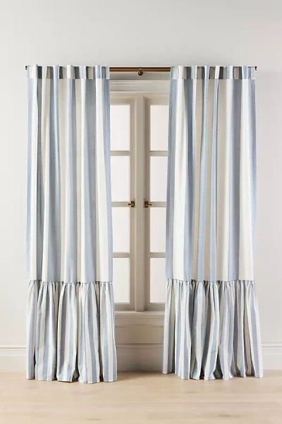 Anthropologie Peggy Cotton Ruffle Striped Curtain In Blue