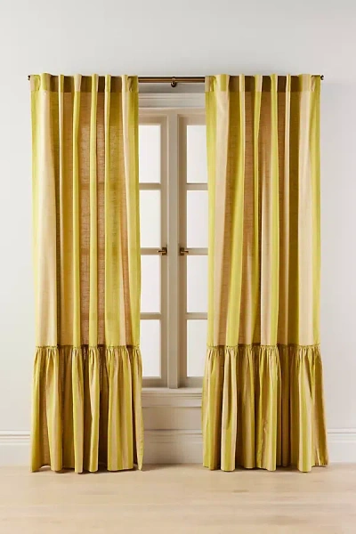 Anthropologie Peggy Cotton Ruffle Striped Curtain In Yellow