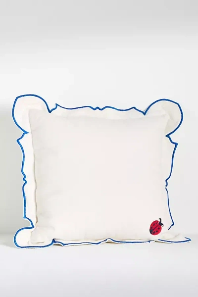 Anthropologie Penelope Cotton Embroidered Icon Pillow In White
