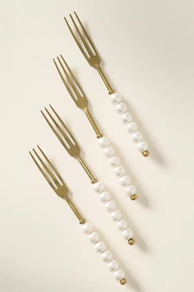 Anthropologie Perla Appetizer Forks, Set Of 4 In White