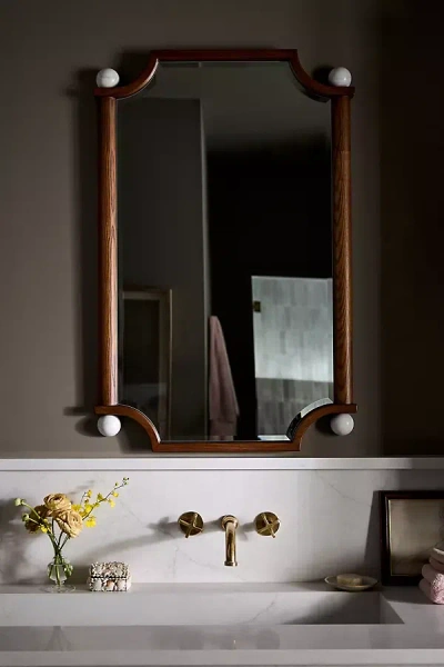 Anthropologie Perry Wooden Stone Mirror In Brown