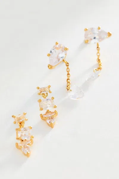 Anthropologie Petite Crystal Earrings, Set Of 2 In Gold