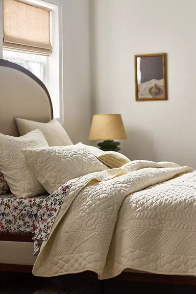 Anthropologie Peyton Cotton Embroidered Coverlet In Neutral