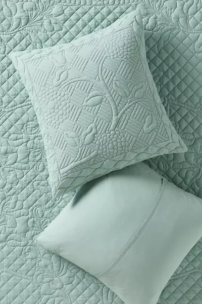 Anthropologie Peyton Cotton Embroidered Euro Sham In Blue