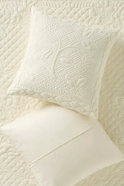 Anthropologie Peyton Cotton Embroidered Euro Sham In Neutral