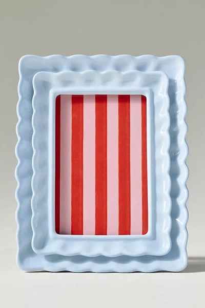 Anthropologie Philippa Scalloped Picture Frame In Blue