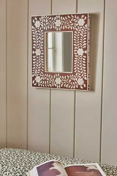 Anthropologie Phoebe Bone Inlay Wall Mirror In Brown