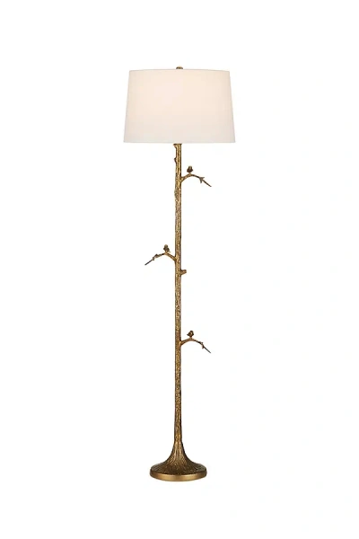 Anthropologie Piaf Nature Inspired Tapered Linen Shade Floor Lamp In Gold