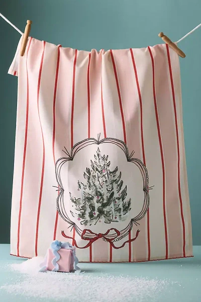 Anthropologie Picture Perfect Tree Dish Towel In Pink