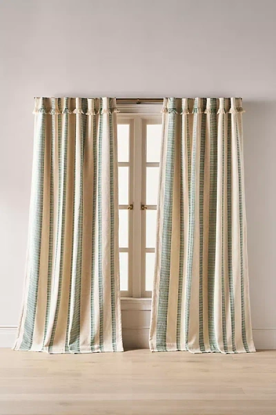 Anthropologie Pieced Stripe Cotton Blend Woven Blackout Curtain In Neutral