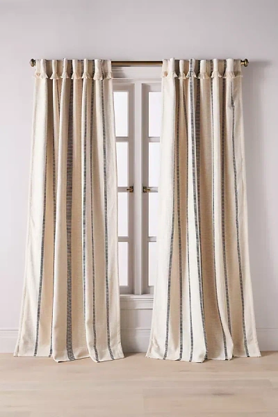 Anthropologie Pieced Stripe Cotton Blend Woven Curtain In Neutral
